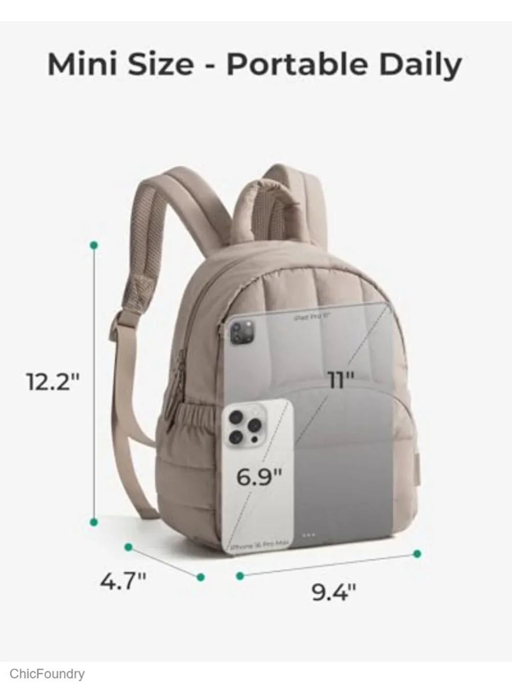 Mini Quilted Puffer Backpack for Women Water-Resistant Daypack